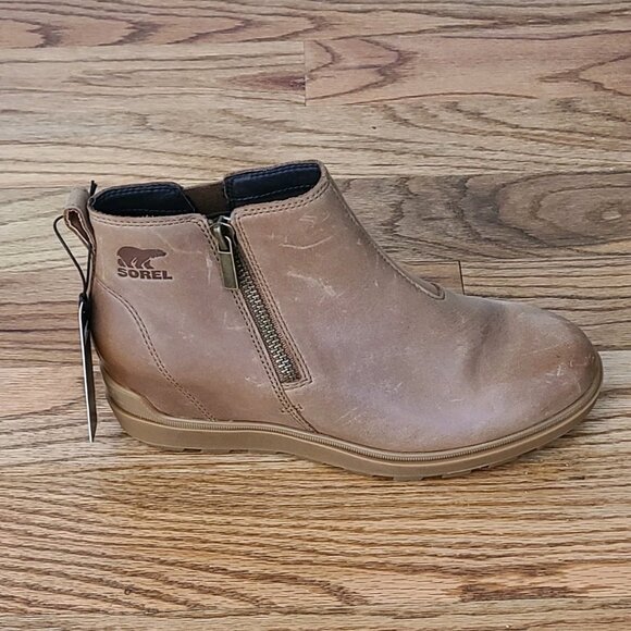SOREL Evie II Zip Winter Waterproof Bootie Womens 8.5 Leather Ankle Wedge Boots - Picture 8 of 12